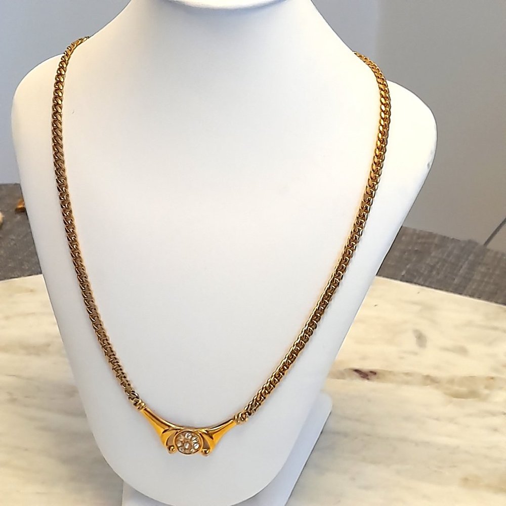 Park Lane Gold Tone Necklace with Circular Pendant/Crystals